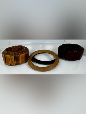 Set of 4 Wooden Bangle/Stretch Bracelets - Brown and Dark Brown #1161